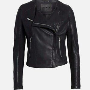 BlankNYC Women's Record Breaker Collarless Black Faux Leather Moto Jacket Medium